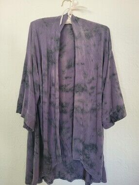 Groceries Purple Tie-Dye Open Kimono Cardigan Eucalyptus Tencel Natural Dye USA